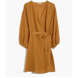 Toffee Linen-Blend Wrap Dress- Madewell